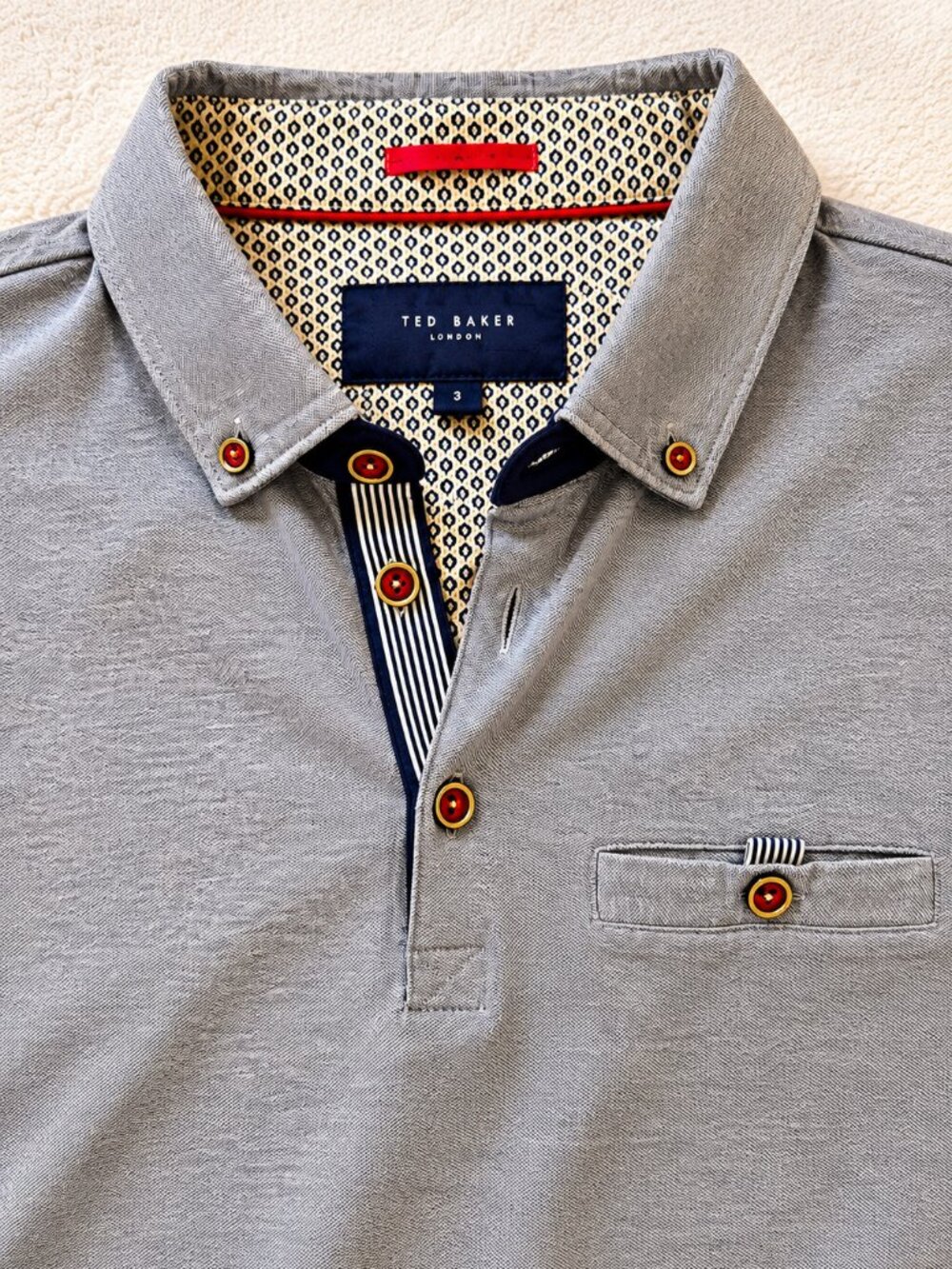 Ted Baker London Polo Shirt Men’s 6 XL Gray Cotton Designer Short Sleeve EUC
